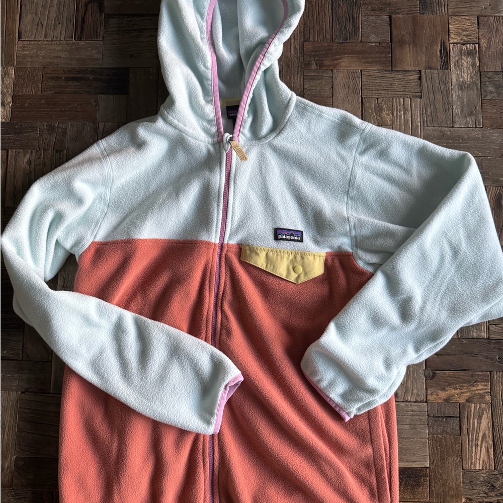 Patagonia Kids Fleece Jacket in Light Blue and Coral